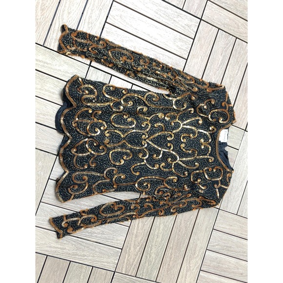 Sténay Evening Fully Beads and Sequins Long Sleeve Silk Blouse - Picture 8 of 10